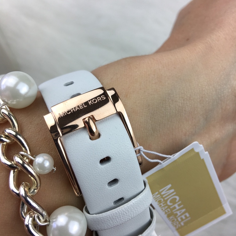 Michael Kors rose gold Portia white leather watch - Picture 6 of 8